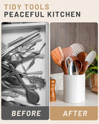 Nucookery 6.4'' Utensil Holder - Ceramic Utensil Holder for Kitchen Counter, Large Capacity Countertop Storage, Farmhouse Style Utensil Crock Organizer for Spoons, Spatulas & Cooking Tools