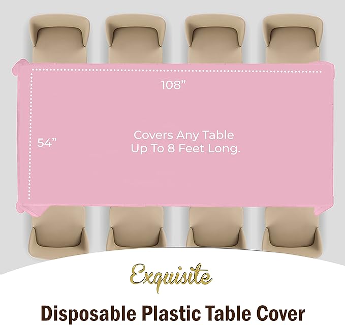 Exquisite Party Solids 12-Pack Premium Plastic Tablecloth 54in. x 108in. Rectangle Table Cover - Pink