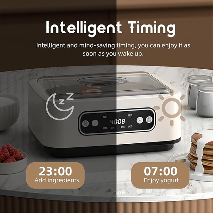 1.7 Quart Yogurt Maker With Adjustable Time And Temperature Control Probiotic Maker 110v-240v Auto-Adaptive Bpa-Free Celsius Increment Real-Time Countdown Led Display Includes 6 Glass Jars