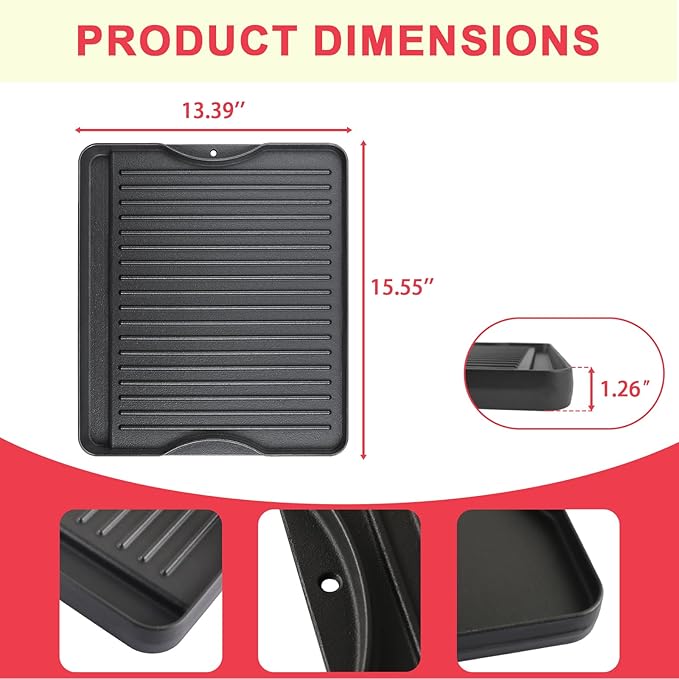 DcYourHome Cast Iron Griddle for Camp Chef Explorer 2/3-Burner,Single Burner,3X,2X Stove,Reversible Griddle Pan for All Camp Chef 14" x 16" & Most Cooking Charcoal/Gas/Propane/Electric Grill