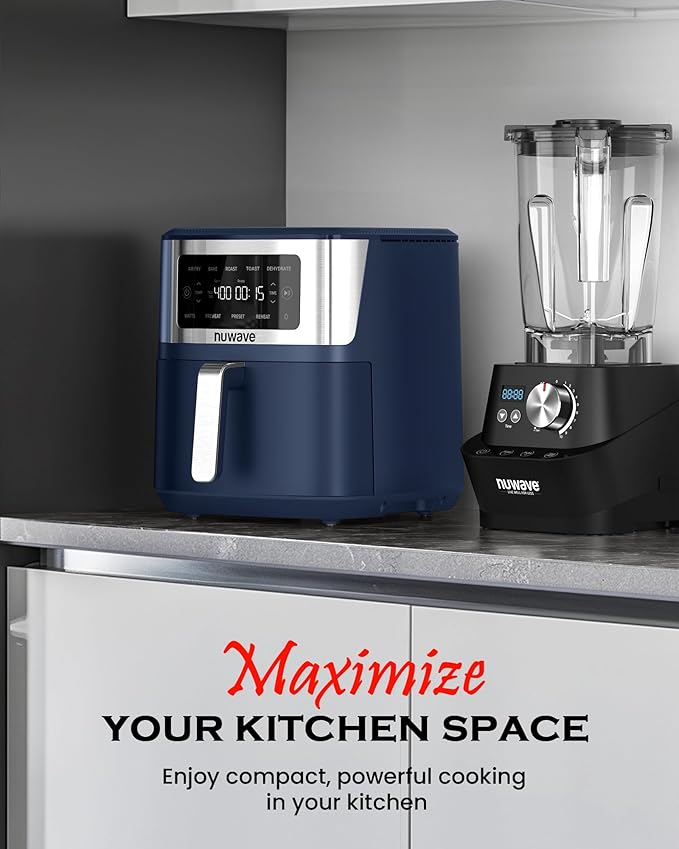 Nuwave Brio Plus 6-in-1 Air Fryer, 7-Qt Large Capacity, 50°F–400°F Precise Temp Control, Non-Toxic PFAS-Free Nonstick, Air Fry, Bake, Roast, Toast, Dehydrate, Reheat, 100 Presets, Dishwasher Safe