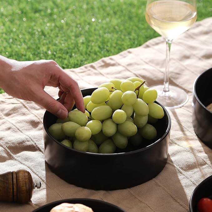 Stone Lain Celina Stoneware 2-Piece Serving Bowl Set, Black Bowls, Minimalist Dinnerware, Dish Set, Tall Rim, Microwave & Dishwasher Safe, Casual Tableware