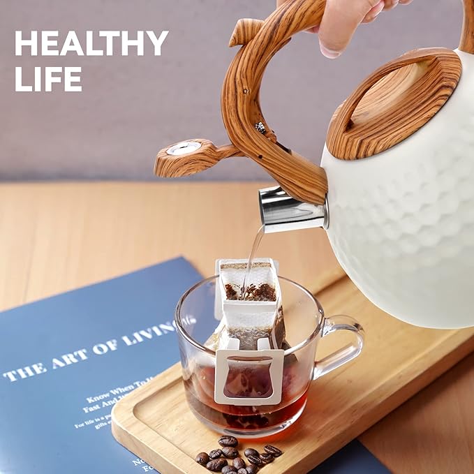 Tea pot, 3.2Qt Whistling Tea Kettle Stovetop, Convenient switch/heat-resistant handle, coffee, tea, milk teapots, Gas Electric Applicable (cream)