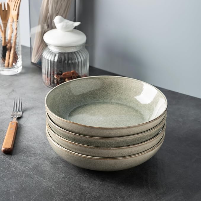 AmorArc 8.5'' Large Pasta Bowls, 36oz Stoneware Pasta Serving Bowls Set of 6 for Kitchen, Wide Bowls for Pasta,Salad,Oatmeal, Microwave Safe, Reactive Glaze