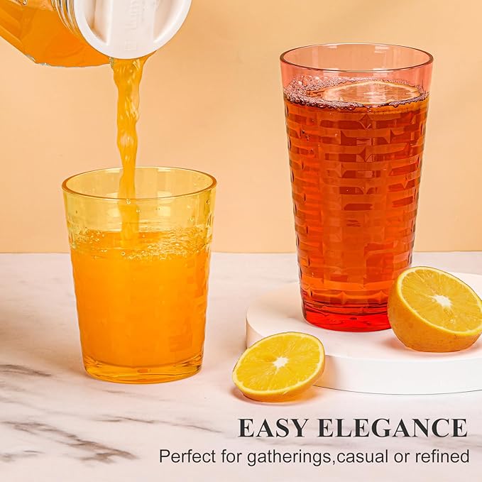 Acrylic Clear Highball Plastic Cups | Plastic Reusable Tumblers 16oz & 22oz (Set of 8) | Stackable | BPA-free Tumblers | Shatterproof | Top-rack Dishwasher Safe