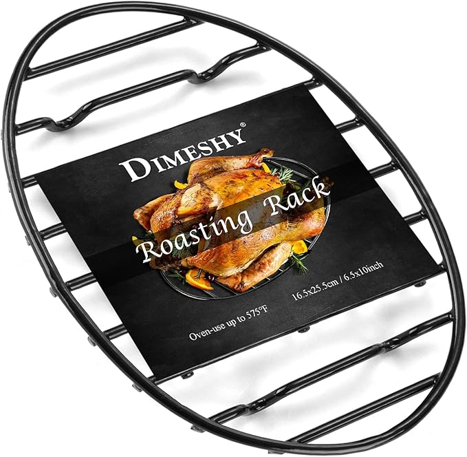 Roasting Rack, Black with Integrated Feet, Enamel Finished, Nonstick, fit for 13 inches oval roasting pan, safety, dishwasher, Great for Basting, Cooking, Drying, Cooling rack.(10”x 6.5”)