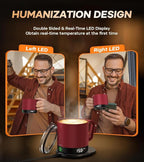 Heated Coffee Mug Rechargeable - Temperature Control Self Heating Coffee Mug 14oz with Lid, Double Sided & Real-Time LED Display, Hot up to 150℉, Birthday Gifts for Women and Men(Red)