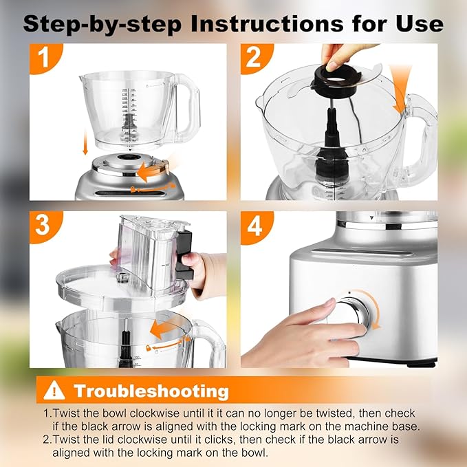 Homtone 16 Cup Food Processor, Aluminum-Diecast Food Processors with Whisk, 5 Preset Modes Vegetable Chopper Electric, 8 Blades 11 Functions for Home Use, Stepless Speed Control, 650W, Sliver