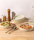 theterra 7.5'' Ceramic Pasta Bowls, Salad Bowls Set of 4, Stoneware Serving Bowls for Fruits, Noodle, Dinner, House-warming Wedding Present, Cappuccino