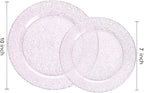 WDF 200PCS Pink Plastic Plates - Rose Gold Glitter Plastic Plates - Heavy Duty Pink Glitter Disposable Plates - Include 100 Dinner Plates 10" and 100 Dessert Plates 7" for Parties/Wedding