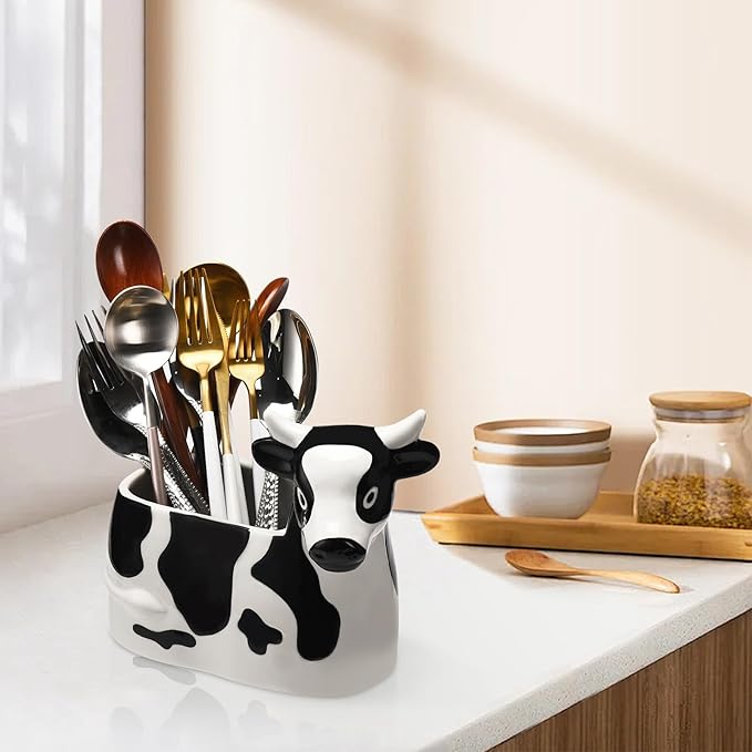 Cow-Shaped Cheese Slice Holder for Refrigerator - BPA-Free Ceramic Cheese Saver -Dishwasher- Holder with Hinged Lid - Sliced Container for Fridge - Keeps Cheese Fresh & Flavorful