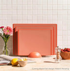 SMIRLY Plastic Cutting Board Set with Holder 3 Pieces, Non-Slip Dishwasher Safe Chopping Boards for Kitchen, Pink