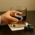 Monogrammed Gifts for Men - 4PC 11 Oz Custom Whiskey Glasses (S-Monogram) - Engraved Whiskey Glasses - Personalized Whiskey Glasses - Unique Bourbon Glasses - Personalized Glass Gifts for Dad