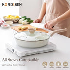 Kordisen Ceramic Non Stick Frying Pans Skillet with Lid, 9.5 Inch Ceramic Frying Pan Nonstick for Cooking Non Toxic, Healthy Induction Cookware, Heat Resistant Handle, PFOA & PFAS Free