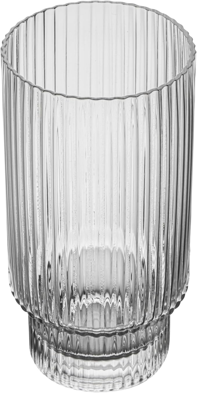 Restaurantware-Vetri 10 Ounce Highball Glasses, 24 Ribbed Drinking Glasses - No-Lead, Dishwashable, Clear Glass Tumblers For Scotch, For Drinking Liquor, Cocktail, Bourbon, Cognac, And More