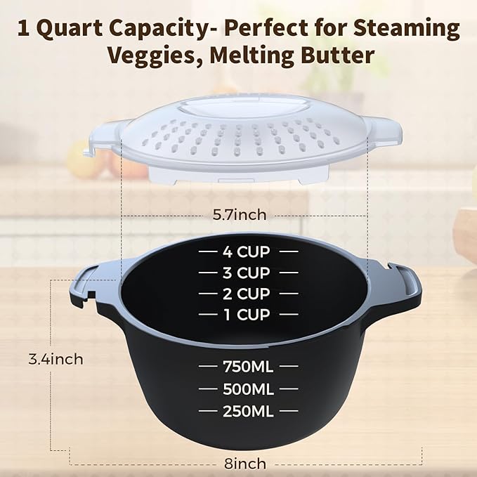 Professional 3 Piece Set Micro Cookware, Microwave Veggie Steamer, Microwave Rice Cooker as Steamer, Mix, Server and Storage Food Bowl BPA Free, Dishwasher Safe, Nestable Storage, Size-1QT, 2QT, 3QT