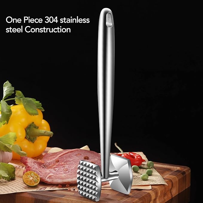 Aliglow Meat Tenderizer 304 Stainless Steel Hammer Mallet Tool Pounder Flattener For Tenderizing and Pounding