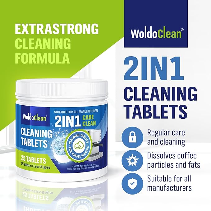 2-Phase Cleaning Tablets for Espresso Machines 25 Tablets - compatible with Breville, Jura, Bosch, Philips, Casabrews, KitchenAid, De'Longhi, Ninja