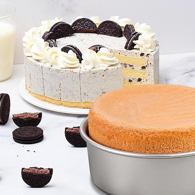 HomeMall 6 x 3 Inch Round Cake Pan Set of 3, Aluminum Baking Pans for Layer Cakes, Birthday Anniversary, Heavy Duty Non-Stick & Oven Safe, Commercial Grade Baking Tools for Home Kitchen