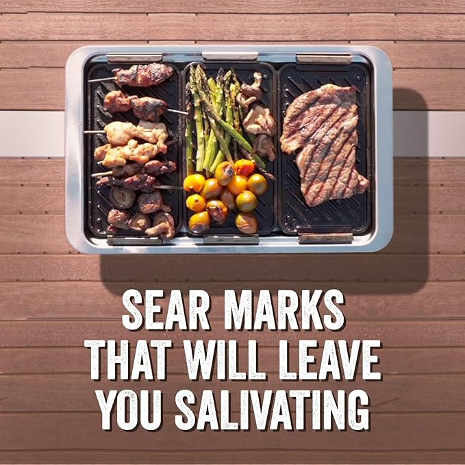 Yukon Glory Sear 'N Serve Cast Iron Grill Pan Set, 3 Cast Iron Grill Baskets with Serving Tray & Clip-On Handle, for Stovetop or Outdoor Grills