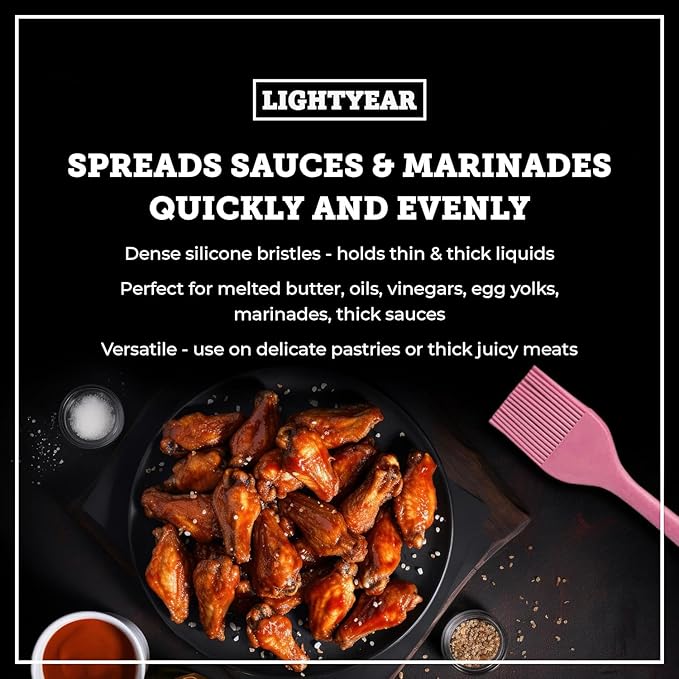 Lightyear Silicone Basting Pastry Brush Set (2 Pcs) ❘ 450°F Heat Resistant Oil Brush for Your Kitchen - Ideal For BBQ’s, Baking & Cooking | 100% Food Grade Silicone - BPA Free & Dishwasher Safe (Pink)