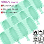 3pcs Large Silicone Popsicle Molds Set,BZIDII 4 Cavities Cake Pop Molds,Oval Ice Cream Bar Mold Ice Pop Cakesicle Molds Silicone with 100 Wooden Sticks & 100 Bags &100 Twist Ties(Green)