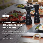 Cole & Mason London Refillable Spice Mill - Kitchen & Home Accessory - Salt & Pepper Grinder Set - Salt Mill with Ceramic Mechanism - Pepper Mill with Carbon Steel Mechanism - 7", Black Gloss