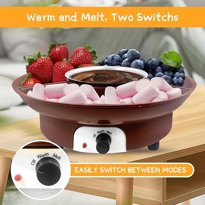 Fondue Pot Electric Set for Chocolate and Nacho Cheese, Chocolate Fondue Kit with Dipping Forks, Temperature Control, 9-ounce Detachable Bowl, Gift Set Date Night Idea Movie Night Game Night Gift Set