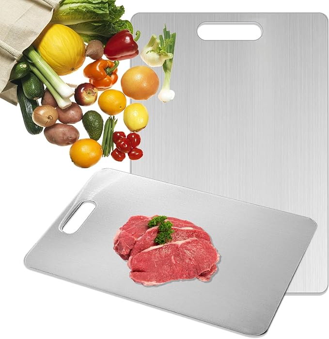 Katuchef Titanium Cutting Board 100% Pure Titanium Cutting Boards for Kitchen Non Toxic, Double-Sided Medical-Grade Hygiene Durable Non Moldy Dishwasher Safe Meat Fruit metal Board (1PC 11*15.5 Inch)