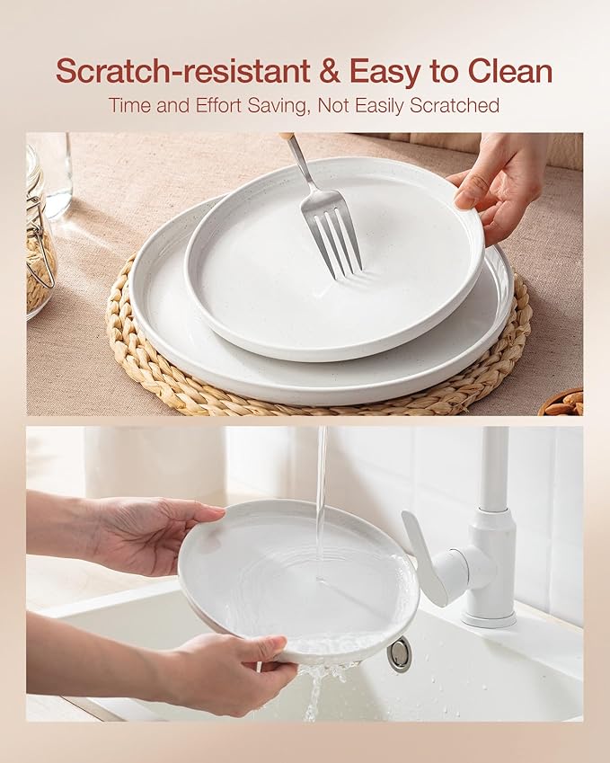 Famiware Milkyway Dinnerware Sets, 24 Piece Dish Set, Plates and Bowls Sets for 8, White