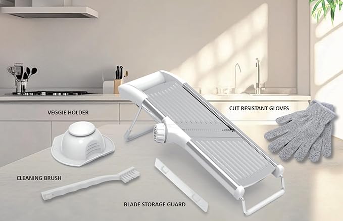 Gramercy Adjustable Mandoline Food Slicer, Mandoline Slicer for Kitchen, Mandolin, Potato, Tomato, Carrot, Vegetable, Fruit and Onion Cutter - Stainless Steel - INCLUDING 1 Pair Cut-Resistant Gloves