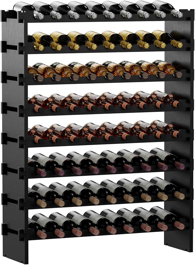 Bambloom Wine Rack Freestanding Floor, Stackable Wine Bottle Storage, Wooden Free Standing Wine Stand Organizer for Kitchen,Cellar. 36 Bottles Wine Holder Display Shelves for Champagne (Black)