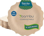 Bambu Pack of 100-11 Inch Disposable Bamboo Plates Fancy, Biodegradable Eco Friendly Products, Bamboo Disposable Plates for Party, Weddings, and Events, Great For Any Occasion - Bulk Case