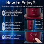 Temperature Control Heated Coffee Mug Smart Self Heating Travel Mug 12 Oz App Controlled Warmer Mug 4-10 Hour LED Display Keep Coffee Hot All Day Fast Wireless Charger Base Rogue red