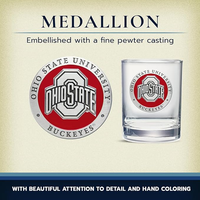 Heritage Pewter Ohio State Double Old Fashion | Double Rocks Glass 14 OZ for Liquor | Expertly Crafted Pewter Glass
