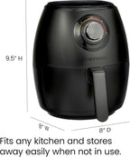 CHEFMAN Small Air Fryer Healthy Cooking, 3.6 Qt, Nonstick, User Friendly and Dual Control Temperature, w/ 60 Minute Timer & Auto Shutoff, Dishwasher Safe Basket, Matte Black, Cookbook Included