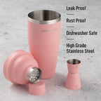 Mixology & Craft Matte Pink Bartender Kit – Cocktail Shaker and Jigger Set, 24oz Drink Mixer with Cap – Home Bar Tools for Mixing Cocktails, Martini, Margarita – Sleek Gift for Men & Women