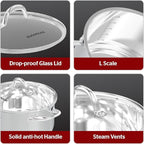 SUNHOUSE Stainless Steel Stock Pot - 11 Quart Heavy-Duty Induction Cooking Pot with Visible Lid for Pasta, Soup, Spaghetti - Nonstick Thick-Bottom Deep Stockpot for Canning, Boiling, and Simmering