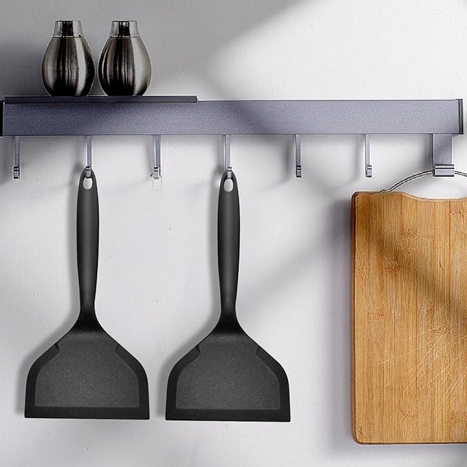 Dioycli Silicone Spatula Turner Wide pancake flipper, Non Stick Egg Flipper Spatula Bpa Free Tamagoyaki, Black, 2 Pieces for Cake Egg Pizza Steak Fish