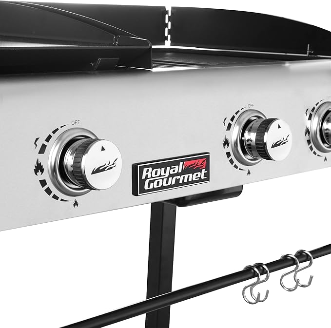 Royal Gourmet GD401C 4-Burner Propane Gas Grill and Griddle Combo with Cover, Griddle Grill Combo with 48,000 BTUs Output for Outdoor Cooking While Camping or Tailgating, Black & Silver