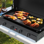 4 Burner BBQ Gas Griddle with Hood, 30 Inch Stainless Steel Portable Detachable Propane Griddle, 60,000 BTU Flat Top Grill with Lid for Camping, Silver