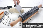 Marble Rolling Pin Set with Silicone Pastry Mat,Pastry Brush,Cooking Tongs,Stainless Steel Scraper18.5 inch Polished Non-Stick Roller for Pizza Dough,Fondant,Pie Crust(Gray Black)