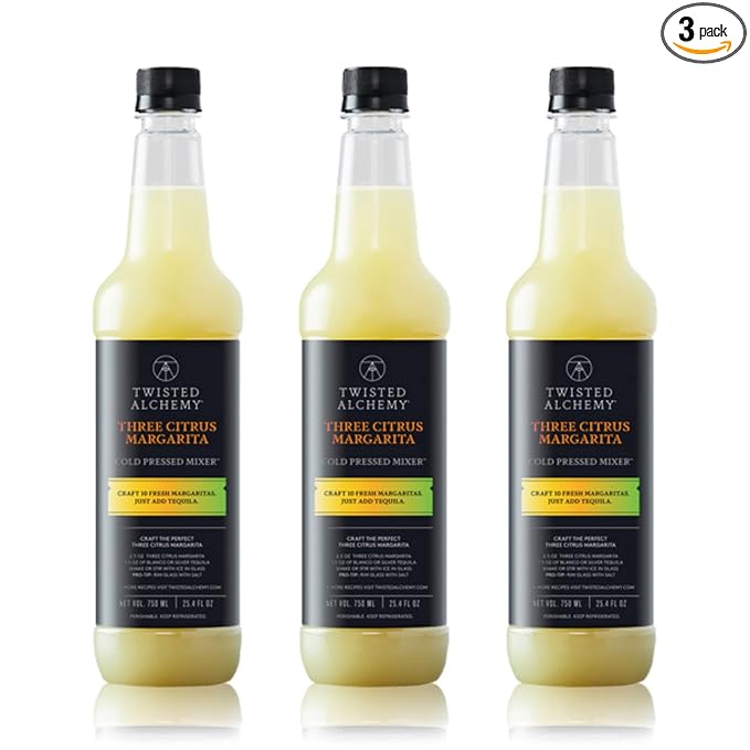 Twisted Alchemy Three Citrus Margarita Mix - Premium Margarita Mixer With Cold Pressed Juice For Craft Cocktails, 50% Juice - (25 Oz Bottle, Pack of 3) - All Natural, Non-GMO & Preservative Free - Ships Cold