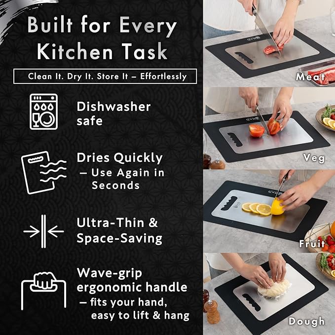 Titanium Cutting Board | 99.5% Pure Japanese Titanium | Non-Toxic | Lightweight & Dishwasher Safe | S Size | Made in Japan | With Non-Slip Mat | For Kitchen & Camping Use