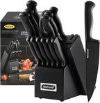 McCook® Knife Sets,German Stainless Steel Knife Block Sets with Built-in Sharpener, Black