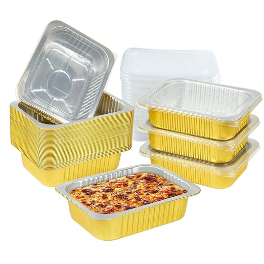 40 Pack 3 LB Aluminum Foil Pans with Lids Heavy Duty, 48 Ounce 8.7"×6.6"×2.4" Aluminum Food Containers with Lids, Disposable Tin Foil Pans for Baking, Meal Prep, Freezer, Heating and Takeout