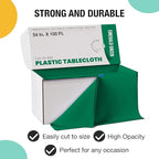 Exquisite Party Solids 54 Inch X 100 Feet Emerald Green Plastic Table Cover Roll in A Cut - to - Size Box with Convenient Slide Cutter. Cuts Up to 12 Rectangle 8 Feet Plastic Disposable Tablecloths