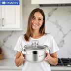 Daniks Standard Stainless Steel Stock Pot with Glass Lid – Induction 2 Quart, Dishwasher Safe, Measuring Scale, For Soup, Pasta, Stew, Silver