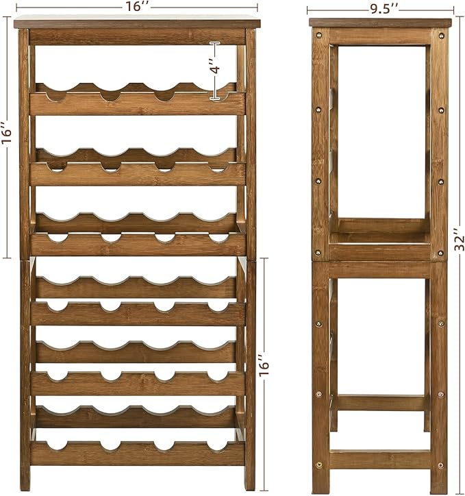 VASMIA Wine Rack Freestanding Floor, 6-Tier Display Wine Storage Shelves with Table Top, 24-Botttle Bamboo Wine Rack Shelf for Kitchen Bar Dining Room Living Room, Walnut