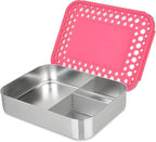 LunchBots Large Trio Stainless Steel Lunch Container -Three Section Design for Sandwich and Two Sides - Metal Bento Lunch Box - Eco-Friendly - Stainless Lid - Pink Dots